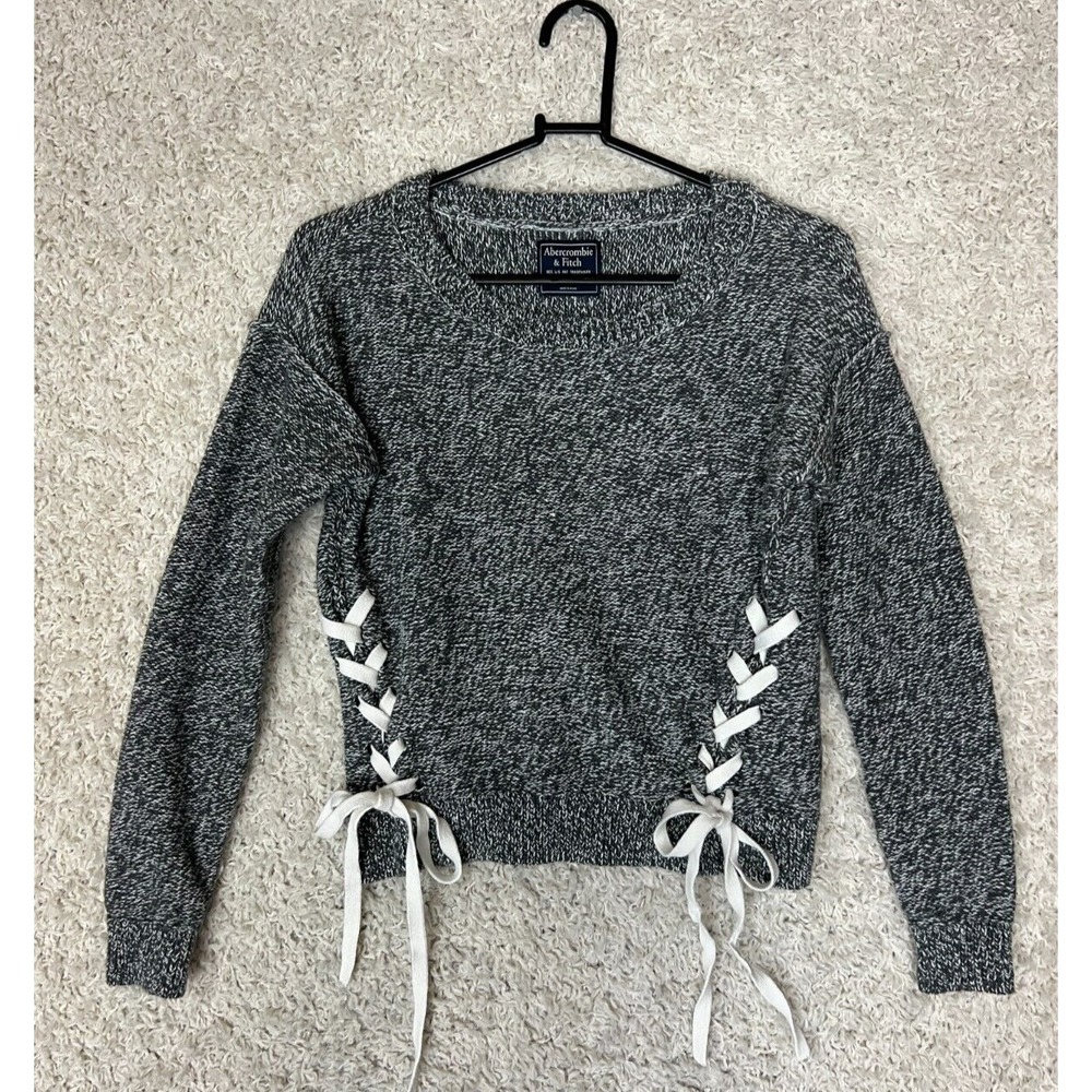 Abercrombie & Fitch Sweater Womens XS Pullover Gray Lace Tie Sides Cozy Lounge - Picture 1 of 7